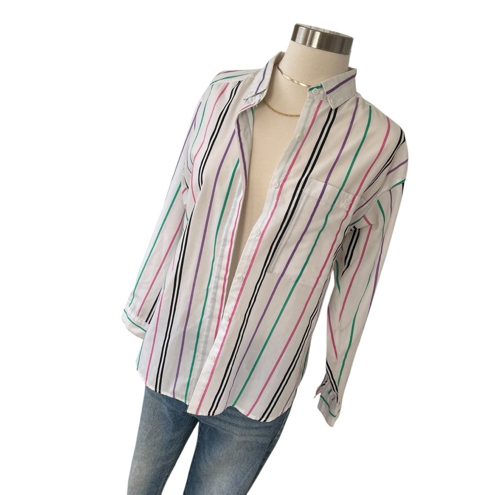 Vintage Pyramid white striped button down shirt poly cotton S